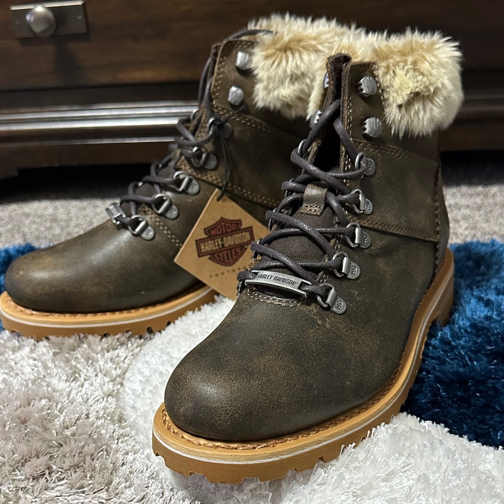 Harley-Davidson Benton Brown Boots with Cream Fur